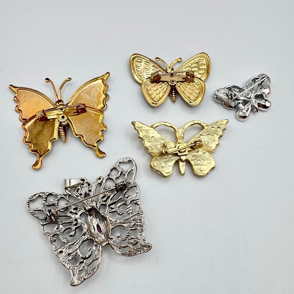 5 Piece Vintage Butterfly Brooch Lot Fairycore Insect Bug Spring Summer Garden - Picture 9 of 12